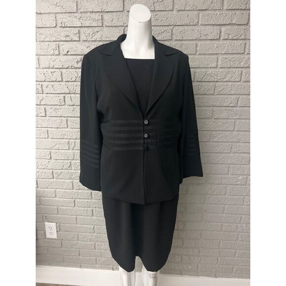 Positive Attitude Petite Black Ribbon Detail Dress And Jacket Set Size 12P - Picture 1 of 14